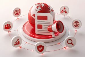 Right press release distribution platform global network concept