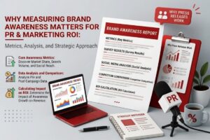 How to measure brand awareness: A visual guide displaying performance metrics, reports, and marketing ROI charts.