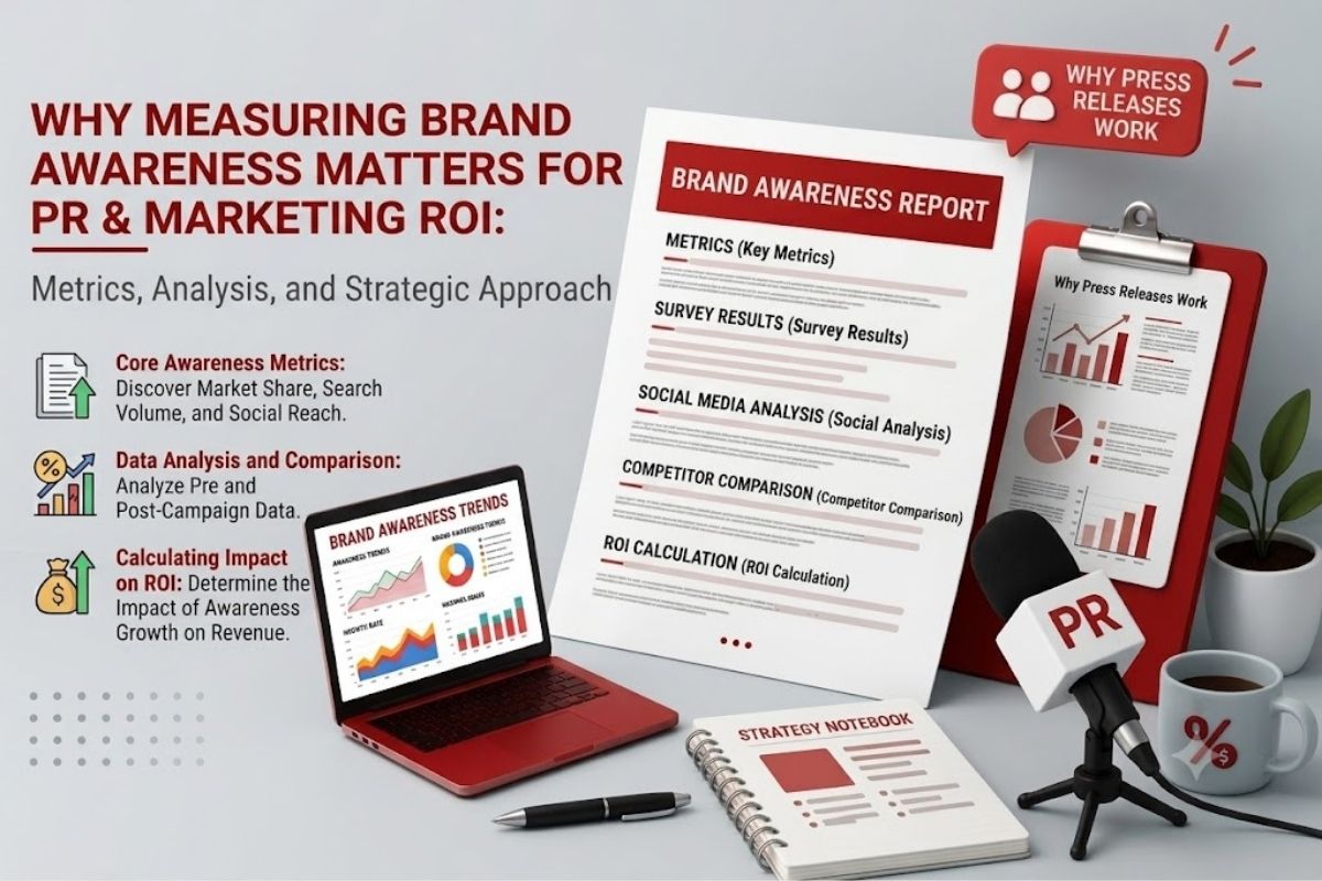 How to measure brand awareness: A visual guide displaying performance metrics, reports, and marketing ROI charts.