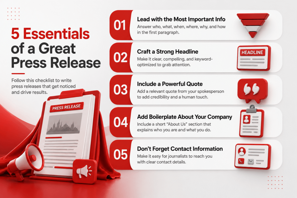 Checklist of 5 essentials for writing an effective press release