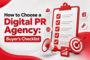 Buyer's checklist graphic showing how to choose a digital PR agency