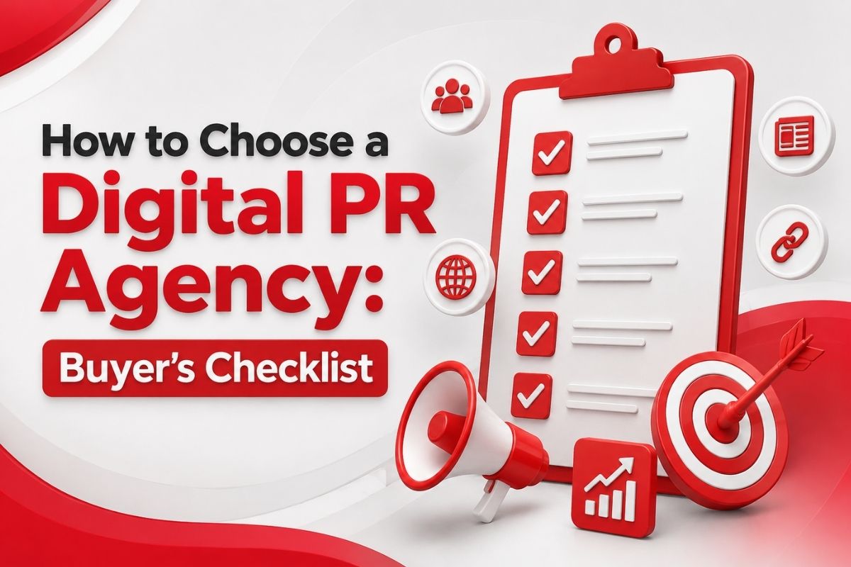 Buyer's checklist graphic showing how to choose a digital PR agency