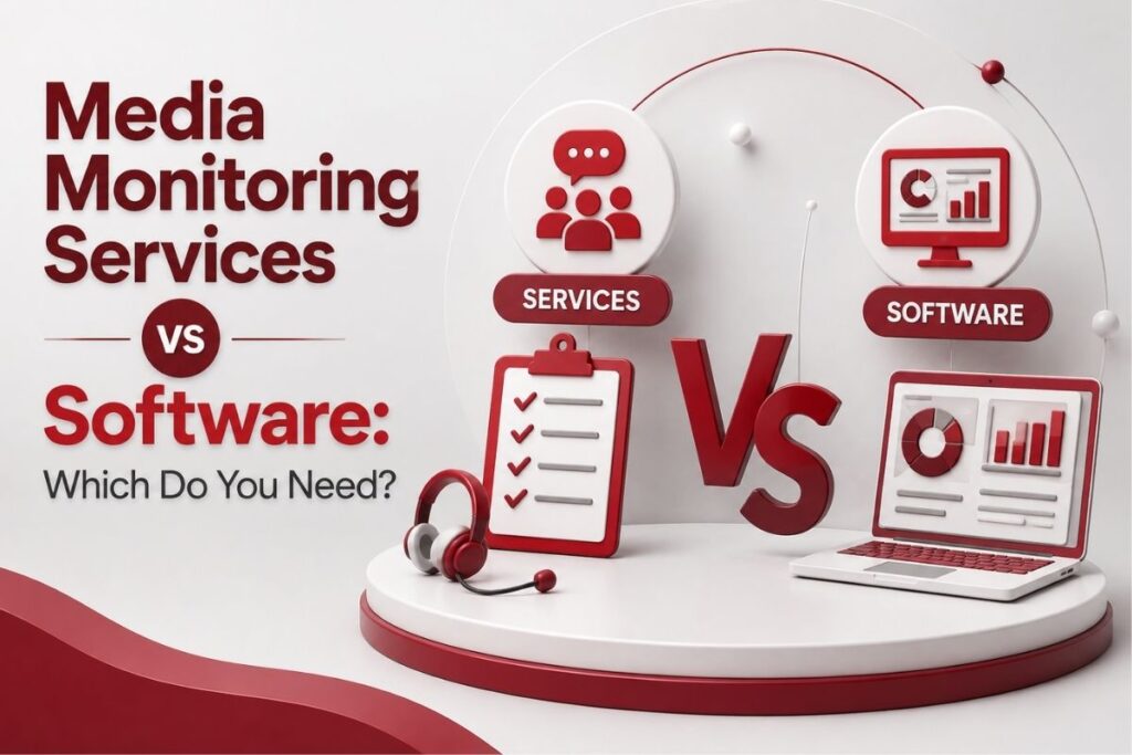 Comparison graphic of media monitoring services versus software