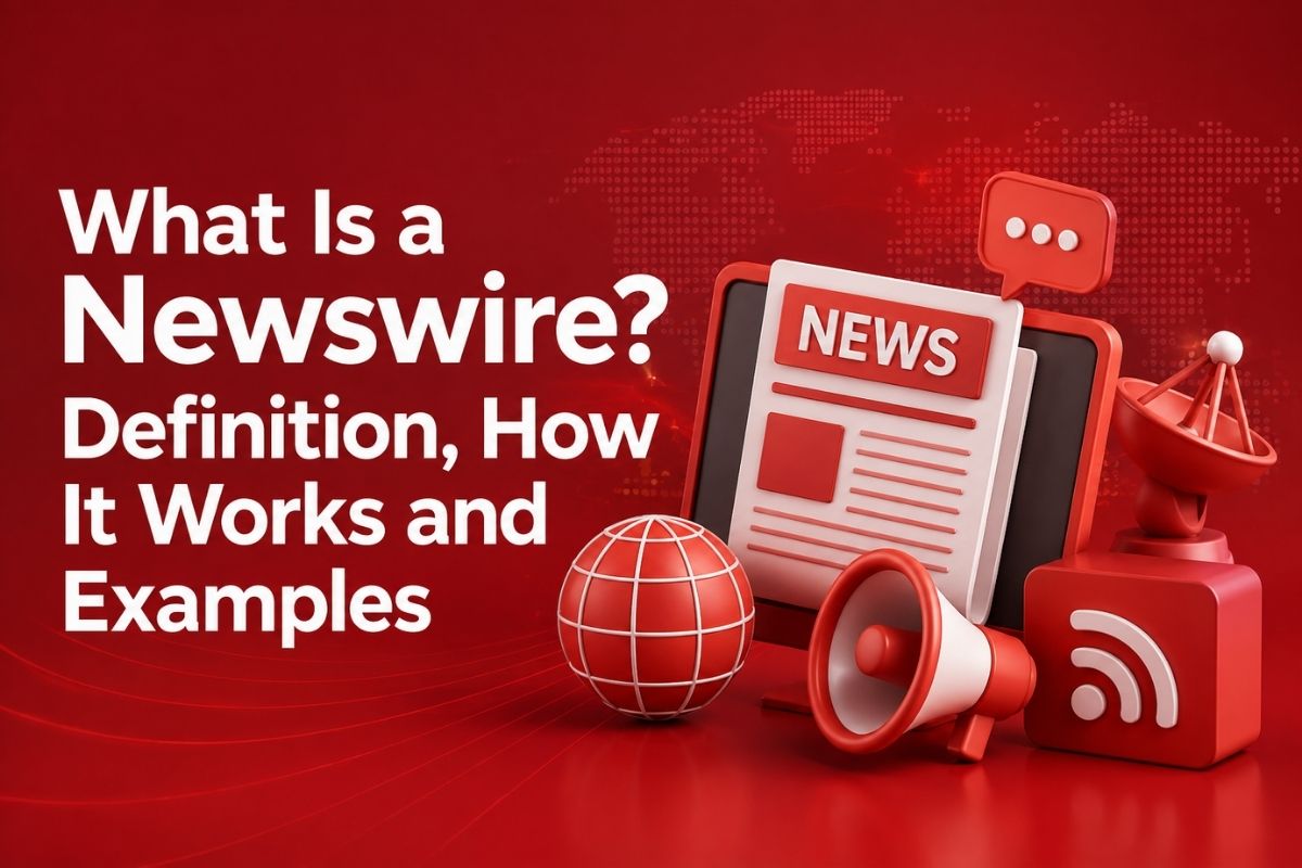 Cover graphic for the article What Is a Newswire, explaining its definition, how distribution works, and industry examples.